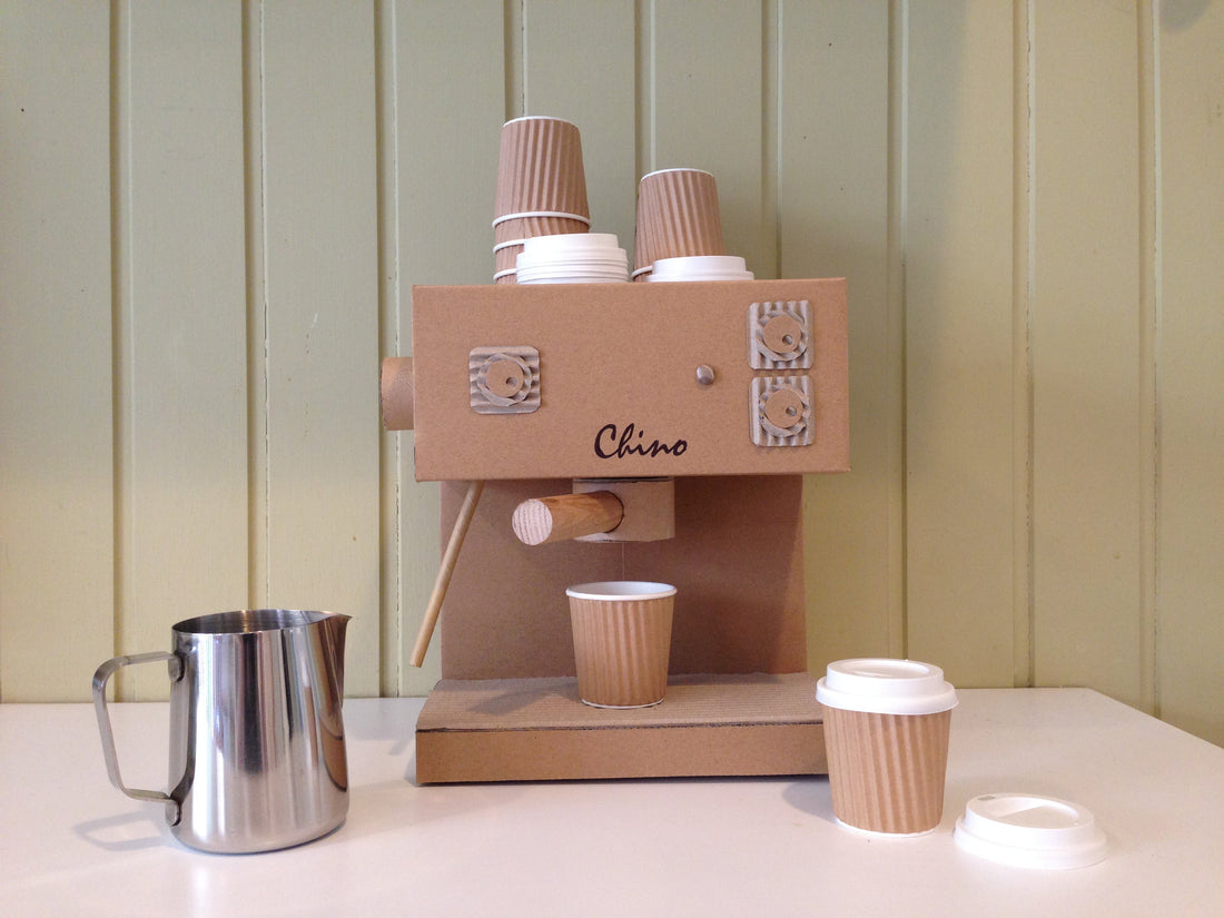 DIY Toy Cappuccino Machine from from a cardboard box