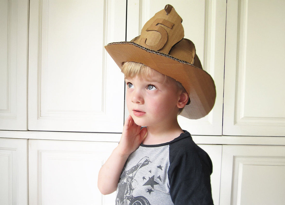 An American style Fireman Helmet made from cardboard.