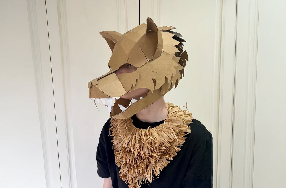 Wolf mask costume made from cardboard
