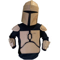 DIY Cardboard bounty hunter costume made from cardboard on white background
