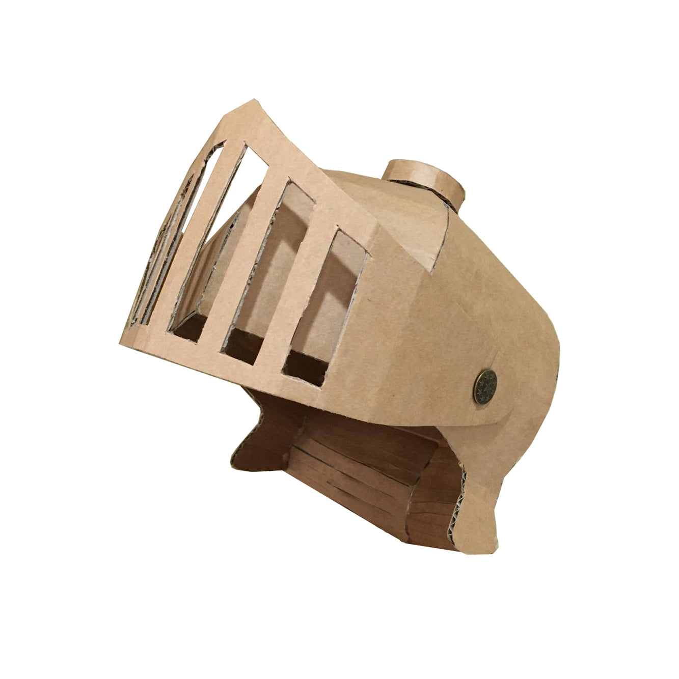 Cardboard knights helmet on white background