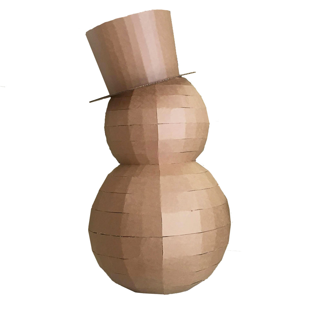 Cardboard snowman decoration or costume on a white background